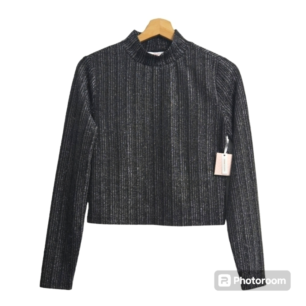 Candies Metallic Sparkly Cropped Longsleeve Top